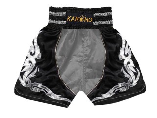 Boxing Shorts , Boxing Trunks : KNBSH-202-Silver-Black